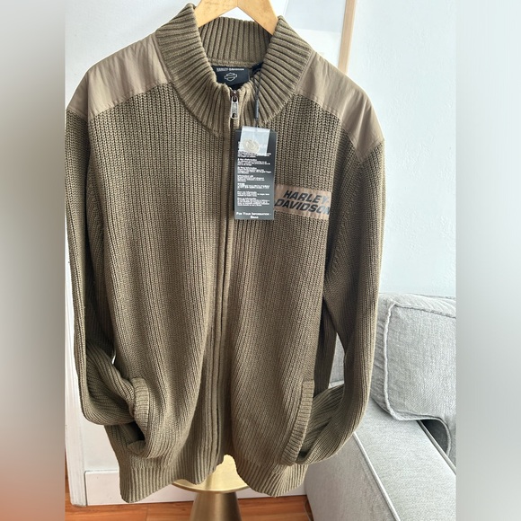 Harley Davidson Willie G Skull  Wool Cotton Full Zip Knit Green Sweater Size 2X - Picture 3 of 12
